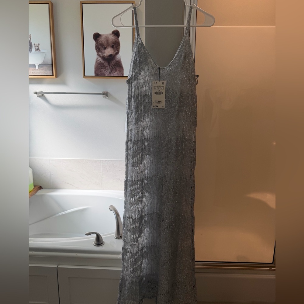 Zara Shimmering Silver Sequin Dress